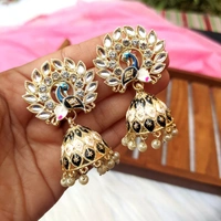 Small Meenakari Jhumki  - Black