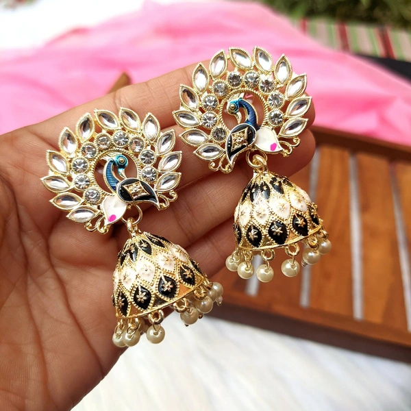 Small Meenakari Jhumki  - Black