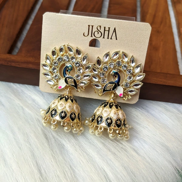 Small Meenakari Jhumki  - Black
