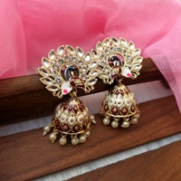Small Meenakari Jhumki  - Maroon