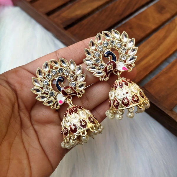 Small Meenakari Jhumki  - Maroon