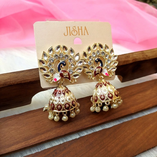 Small Meenakari Jhumki  - Maroon