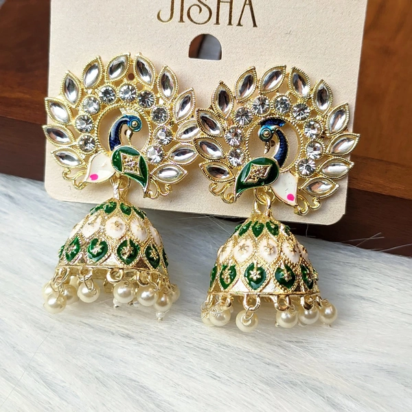 Small Meenakari Jhumki  - Green