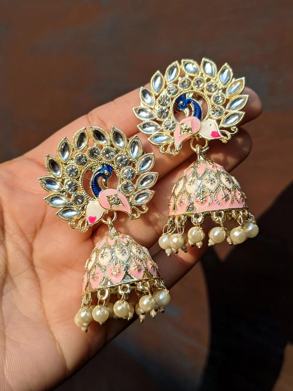 Small Meenakari Jhumki  - Pink