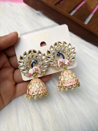 Small Meenakari Jhumki  - Pink