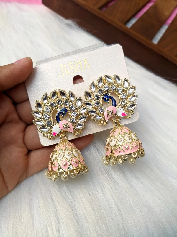 Small Meenakari Jhumki  - Pink