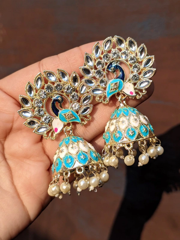 Small Meenakari Jhumki  - aqua