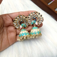 Small Meenakari Jhumki  - aqua