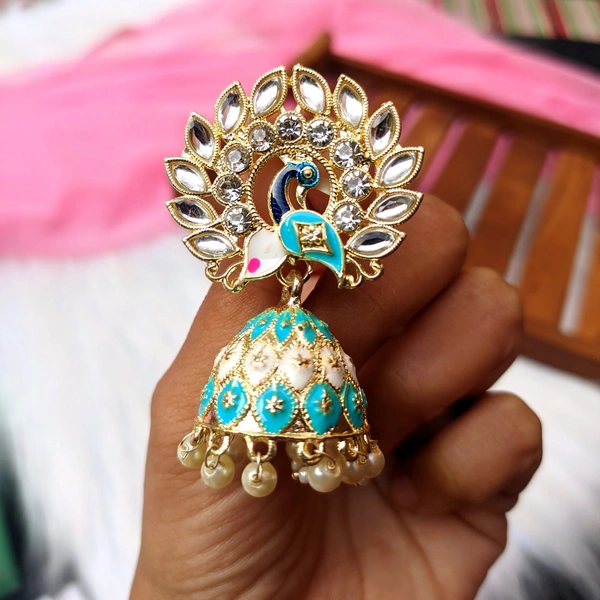 Small Meenakari Jhumki  - aqua