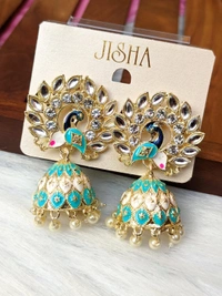 Small Meenakari Jhumki  - aqua