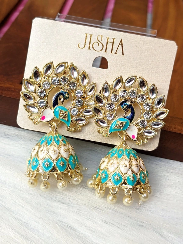Small Meenakari Jhumki  - aqua