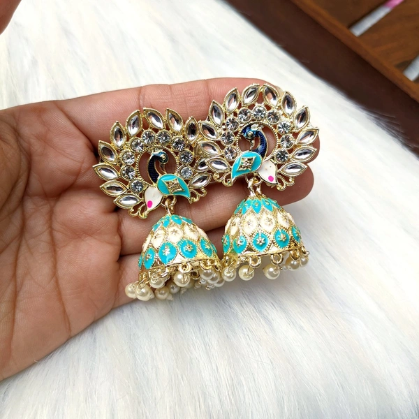Small Meenakari Jhumki  - aqua