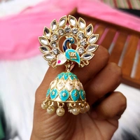 Small Meenakari Jhumki  - aqua