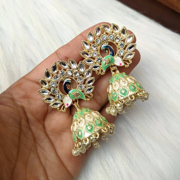 Small Meenakari Jhumki  - Mint Green
