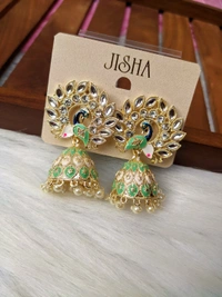 Small Meenakari Jhumki  - Mint Green