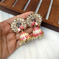 Small Meenakari Jhumki  - Fuchsia Pink
