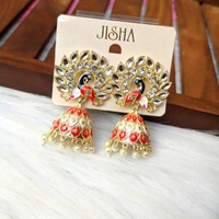 Small Meenakari Jhumki  - Red