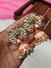 Small Meenakari Jhumki  - Red