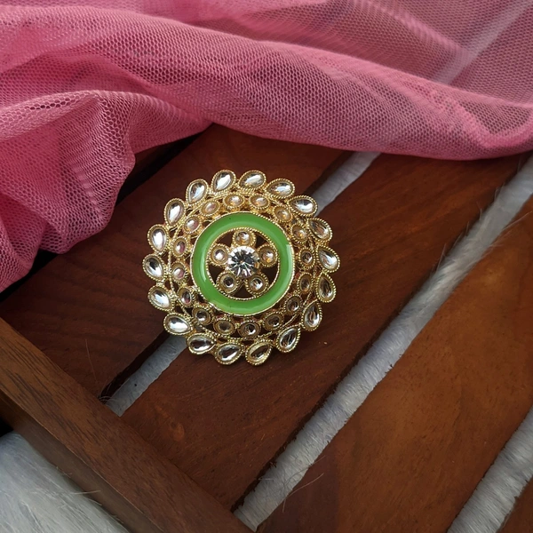 Meenakari Kundan Ring  - light green