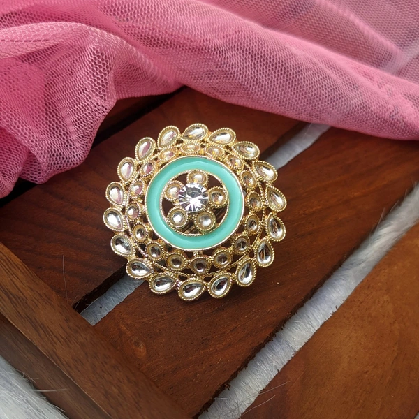 Meenakari Kundan Ring  - Turquoise Blue