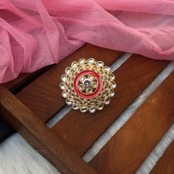 Meenakari Kundan Ring  - Red