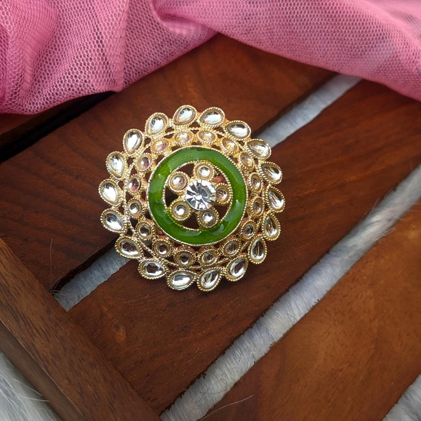 Meenakari Kundan Ring  - Forest Green