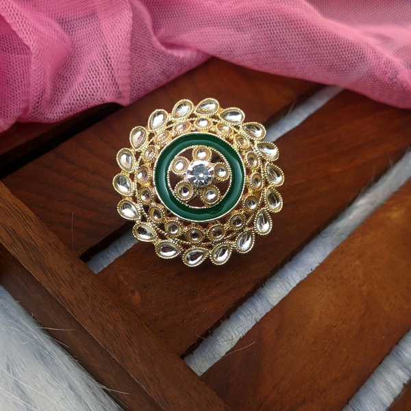 Meenakari Kundan Ring  - Bottle Green