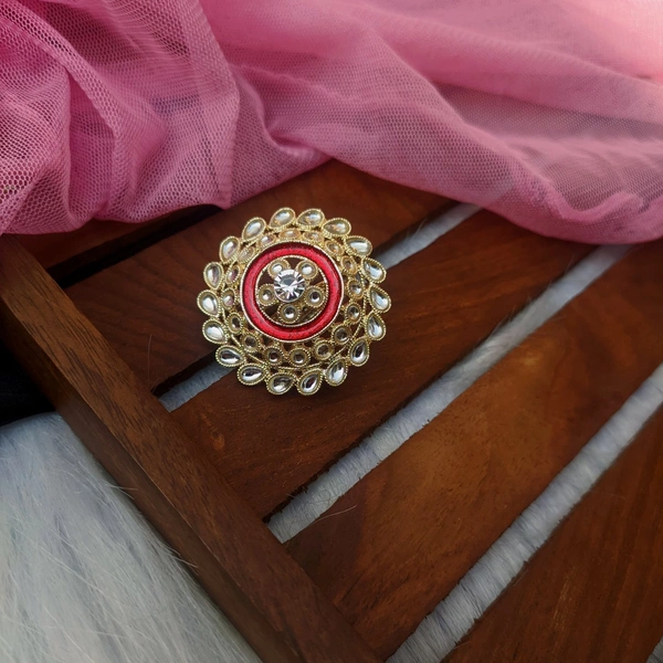 Meenakari Kundan Ring  - Maroon