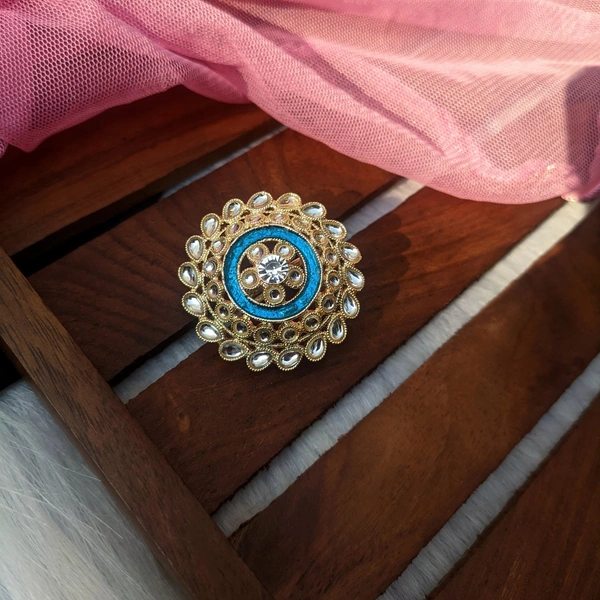 Meenakari Kundan Ring  - sky blue
