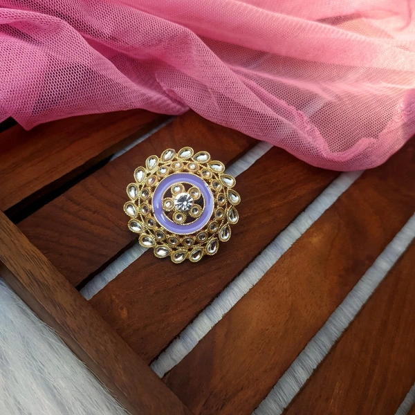 Meenakari Kundan Ring  - Lavender