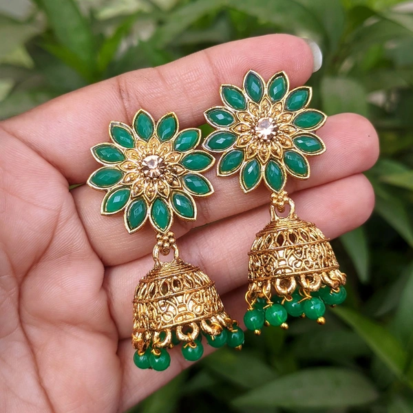 Mini Flower Jhumki  - green