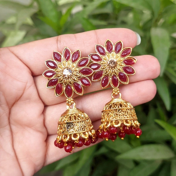 Mini Flower Jhumki  - Maroon