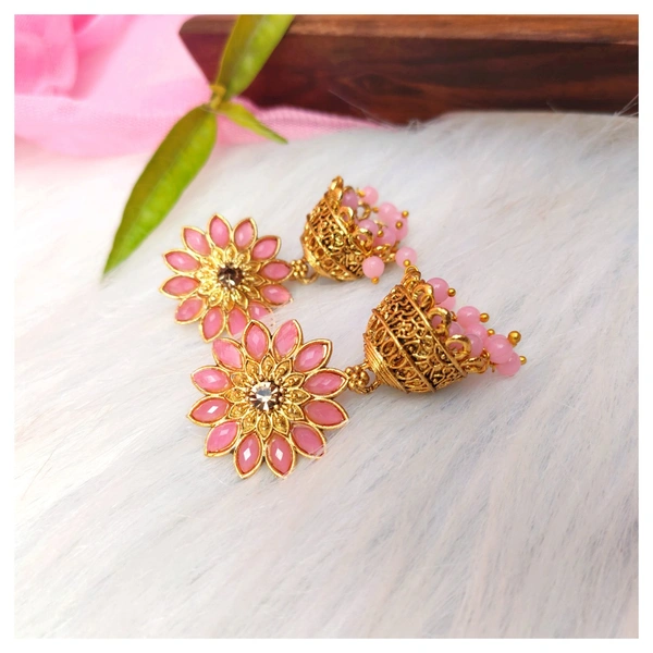 Mini Flower Jhumki  - Pink