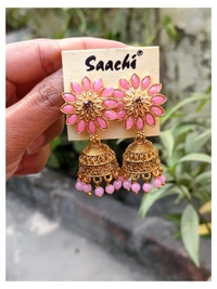 Mini Flower Jhumki  - Pink
