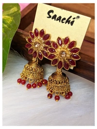 Mini Flower Jhumki  - Maroon