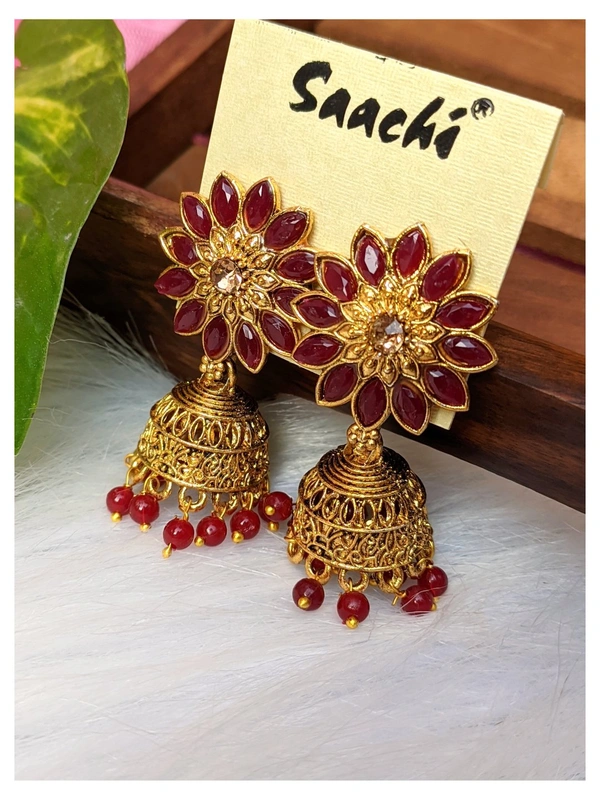 Mini Flower Jhumki  - Maroon