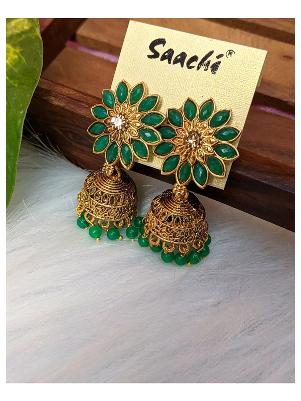 Mini Flower Jhumki  - green