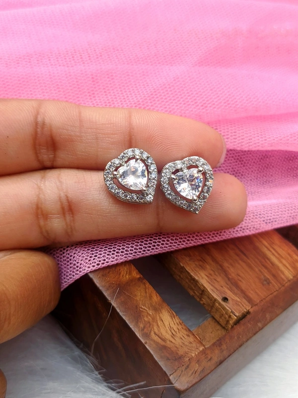 American Diamond Heart Studs- silver 
