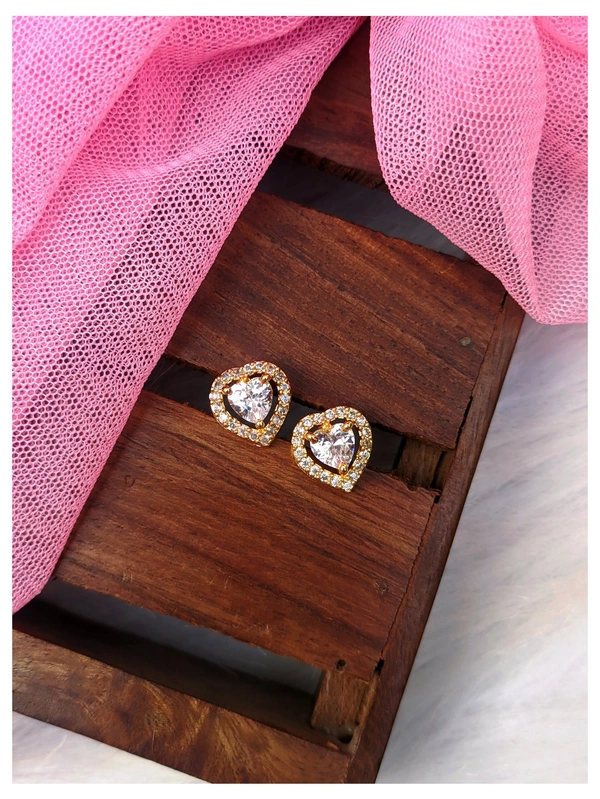 American Diamond Heart Studs- Golden 