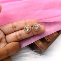 American Diamond Heart Studs- Golden 