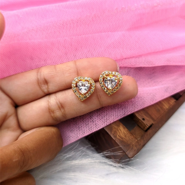 American Diamond Heart Studs- Golden 