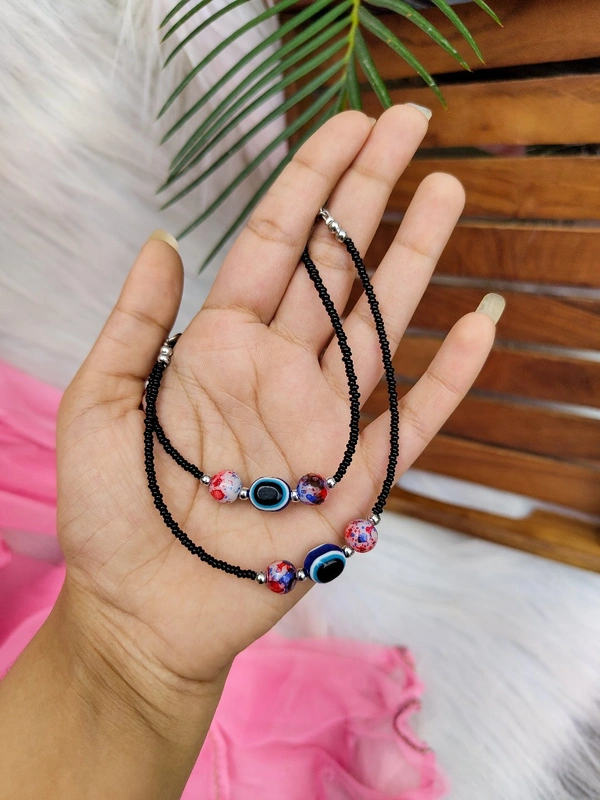 Evil Eye Anklets Colourful Beads  - Red