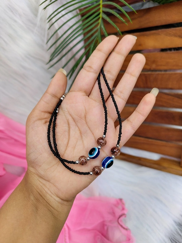 Evil Eye Anklets Colourful Beads  - Brown