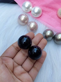Pearl Studs- 25mm Medium Size  - Black, 25 mm