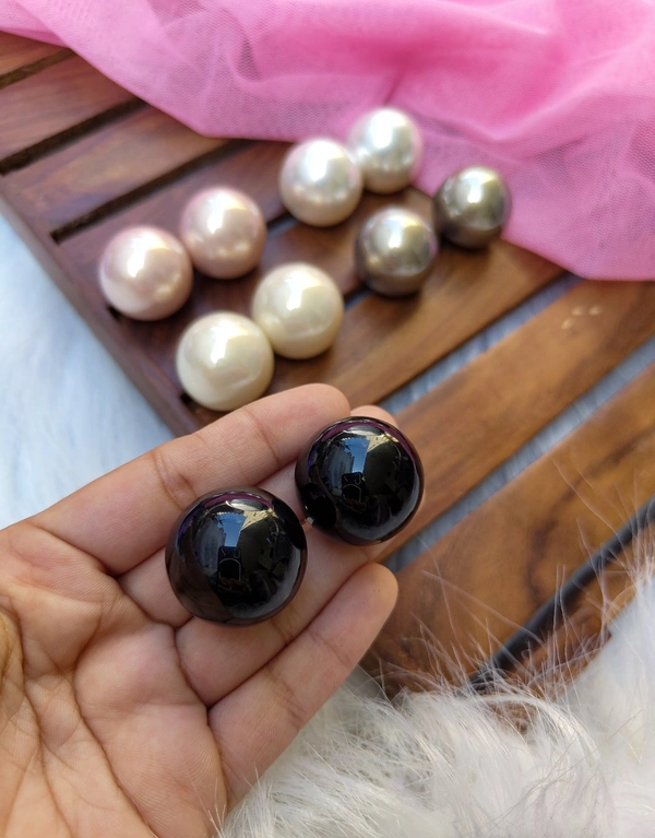 Pearl Studs- 30mm Large Size  - Black