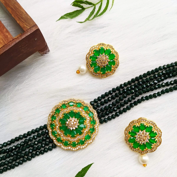 American Diamond Choker - Green
