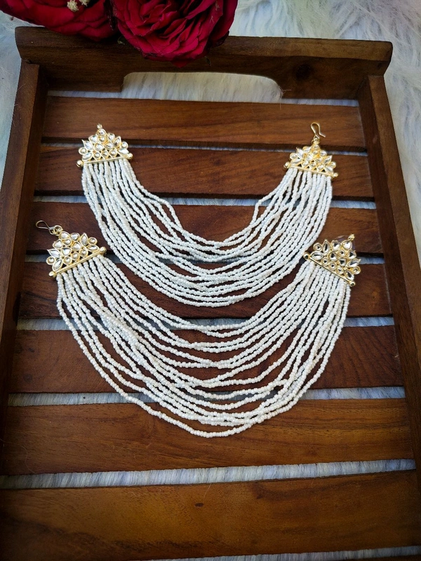 Kundan Stud Earring With Attached Pearl Chain 
