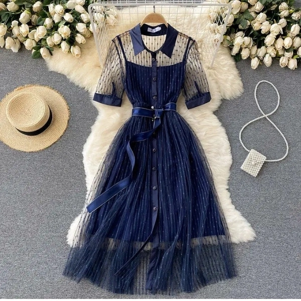 Net Flared Dress - DM On Instagram