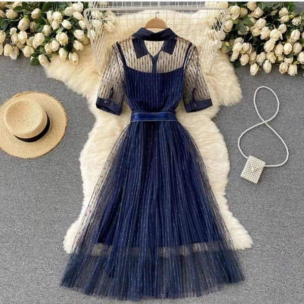 Net Flared Dress - DM On Instagram