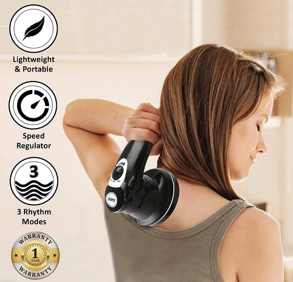 Electric Handheld Full Body Massager with 3 Massage Heads & Variable Speed Settings for Pain Relief and Relaxation, Back, Leg & Foot, Black